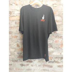 Members Only Mens T-Shirt 2XL Black Graphic Skeleton Hand Rose Peace